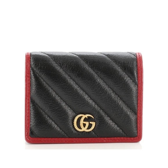 Gucci Accessories - Gucci GG marmont black and red leather zip up bifold compact wallet